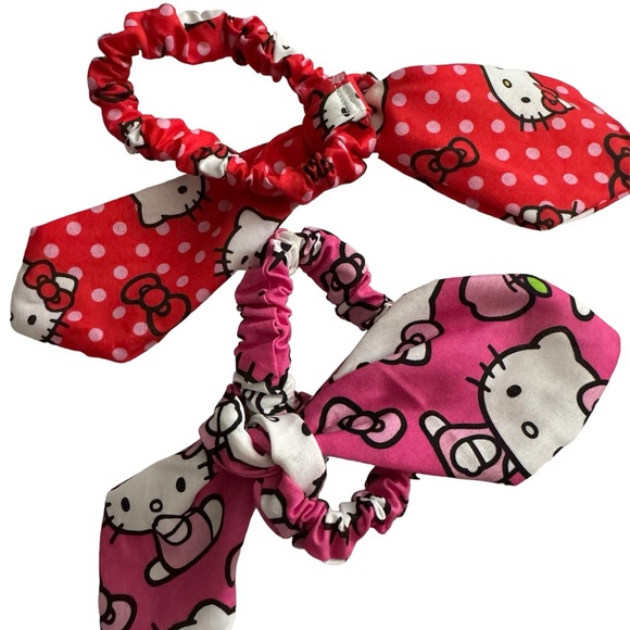 Hello Kitty scarf tie scrunchie hand made USA pink cotton rare red print summer - Picture 3 of 3